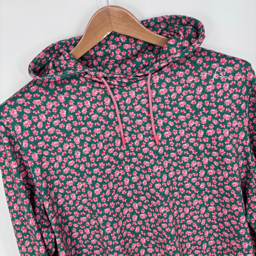 Rhoback The Azalea Performance Hoodie Mens L Green Pink Floral Corp. Cuff Logo